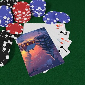 Naipes de póker Serenity de temporada para noches de juegos acogedoras, entretener a amigos, regalo para amantes de las cartas, noches de juegos en familia y celebraciones invernales.