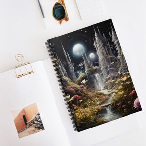 Lunar Gardens Spiral Notebook, Fantasy Journal, Ruled Line Notebook, Nature Inspired Stationery, Gift for Writers, Eco-Friendly Notepad