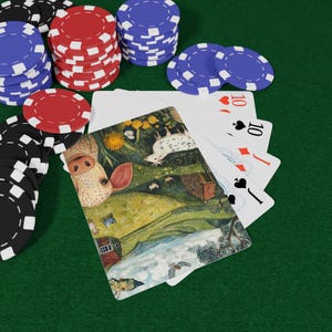 Carte da gioco Farmyard Fables - Mazzo di carte con animali da fattoria, carte artistiche in stile libro di fiabe, set da poker Country Life, regalo per amanti degli animali e bambini