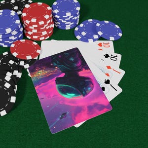 Cartes à jouer de poker Alien Encounters - Set de jeu unique, jeu de cartes sur le thème de l'espace, cadeau amusant pour les joueurs, soirées poker, jeux de cartes, fans de science-fiction