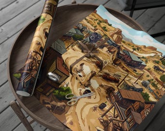 Historic Mining Town Wrapping Paper, Rustic Gift Wrap for Birthdays, Holidays, Cowboy Party Decor, Vintage Style Gift Wrap, Fun Gift Wrap
