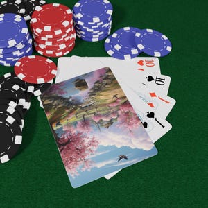春の風景ポーカートランプセット、ゲーマーへのユニークなギフト、コレクションカードデッキ、ホームエンターテイメント、ポーカーナイトのためのエレガントなデザイン
