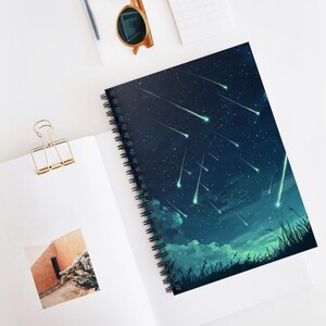 Meteor Showers Spiral Notebook - Night Sky Design, Journal, Planner, Astronomy Lover Gift, School Supplies, Art Notepad, Sci Fi and Space