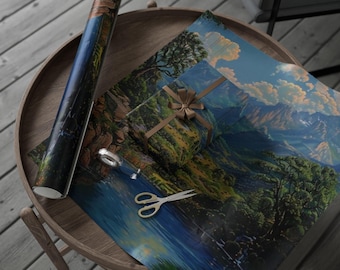 Malerisches Spektakel Geschenkpapier, Natur inspirierte Verpackung, umweltfreundlich, Berglandschaft, perfekt für Urlaub und Feste