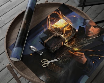 Magicians Wrapping Paper, Fantasy Gift Wrap for Occasions, Enchanted Holiday Décor, Wizard Themed Packaging, Unique Gift Presentation