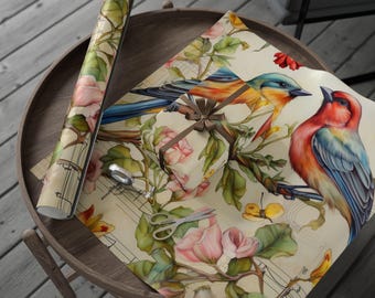 Songbirds Wrapping Paper, Bird & Flower Gift Wrap, Eco-Friendly Wrapping Sheets, Perfect for Birthdays and Weddings, Christmas Gift Wrap
