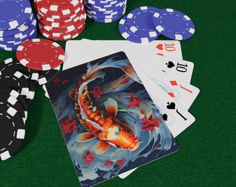 Koi Fish Poker Playing Cards Set - Unique Koi Fish & Ace of Spades Design for Game Night, Gift for Gamers, Playing Card Collection, Fun