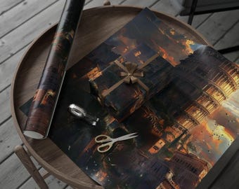 Historic Landmarks Wrapping Paper, Artistic Gift Wrap for All Occasions, Vintage Rome Design, Unique Gift Wrap, Colosseum Theme