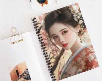Japanese Beauty Spiral Notebook - Ruled Line, Cultural Journal, Aesthetic Diary, Japan Travel Planner, Zen Inspiration, Cherry Blossom Gift