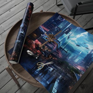 Sci Fi Cityscapes Wrapping Paper Roll - Sci-Fi Gift Wrap for Birthdays, Holidays, Special Occasions, Creative Present Packaging Wrap