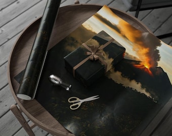 Presentpapper med vulkanutsikt, unik presentinslagning för jul, födelsedagar, miljövänlig och dekorativ presentinslagning, rolig skissbok
