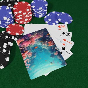 Juego de cartas de póker de arrecife de coral, diseño de coral submarino, imprescindible para una noche de juegos, ideal para regalos, coleccionables y decoración del hogar.