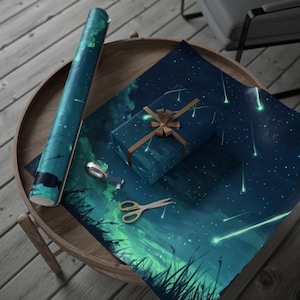 Meteorenregen Cadeaupapier | Cadeauverpakking sterrenhemel, kosmische prints voor verjaardagen, bruiloften, feestdagen, milieuvriendelijk, cadeauverpakking voor de feestdagen