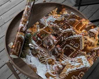 Gingerbread Village Wrapping Paper - Christmas Gift Wrap, Holiday Baking Theme, Cozy Winter Decor, Sweet Treat Design, Festive Paper.