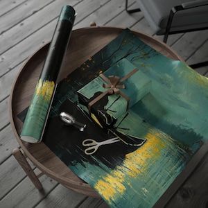 Midnight Boat Ride Wrapping Paper with Serene Lake Scene, Gift Wrap for Birthdays, Holidays, Eco-Friendly Packaging, Decorative Paper Rolls