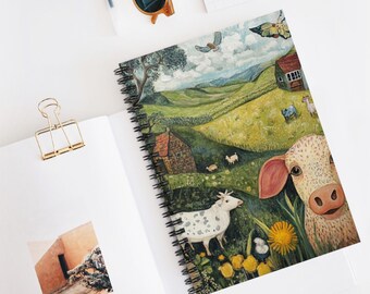 Farmyard Fables Spiral Notebook - Ruled Line, Storytelling Journal, Rural Diary, Whimsical Gift Idea, Creative Planner, Farm Animal Art