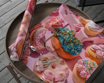 Süße Leckereien Geschenkpapier, perfekt für Geburtstagsfeiern, Geschenkverpackungen, Feiern, Leckereien, rosa Desserts