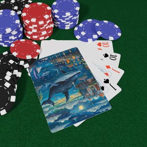 Cartas de Baralho Whalesong Haven - Baralho de Arte Oceânica, Ilustrações de Baleias Serenas, Conjunto de Pôquer Náutico, Presente para Amantes e Entusiastas do Mar
