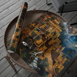 Babylonian Wonders Wrapping Paper | Opakowanie prezentów na święta, urodziny, baby shower, wyjątkowe opakowania, projekt Cosmic Art, opakowanie świąteczne