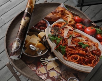 Italian Food Wrapping Paper, Foodie Gift Wrap for Culinary Lovers, Italian Dinner Theme, Perfect for Birthdays and Special Occasions,