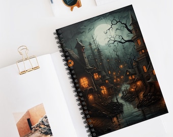 Spooky Town Spiralblock - Perfekt für Halloween, Schreiben, Journaling, Geschenke, dekorative Notizbücher, lustiges Tagebuch, lustiges Skizzenbuch