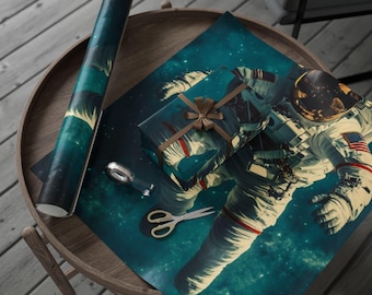 Inpakpapier astronautentraining, cadeauverpakking astronaut, unieke feestartikelen, wrap met ruimtethema, inpakpapier kosmische verjaardag