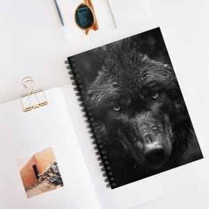 Wolf Spiral Notebook - Ruled Line, Artistic Journal, Nature Lover&#39;s Gift, Back to School, Black and White Stationery, Fun Sketchbook