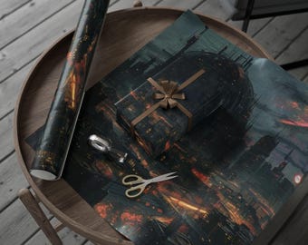 Dystopian Dreams Wrapping Paper for Special Occasions, Sci-Fi Gift Wrap, Unique Holiday Decor, Birthdays, Eco-Friendly Gift Wrapping Paper