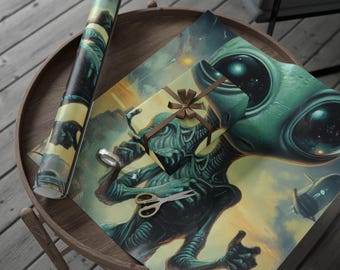 Alien Adventures Geschenkpapier - Weltraum Forscher Geschenkverpackung, Sci-Fi Kinder Thema, Galactic Party Papier, Außerirdisches Design, kosmisches Dekor