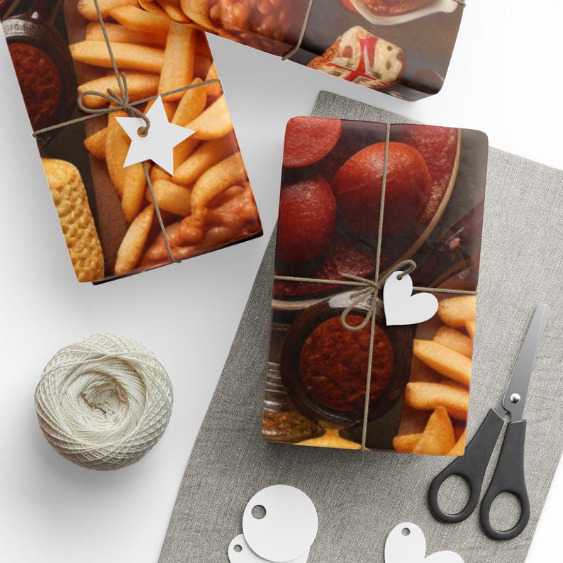 Großbritannien Essen Geschenkpapier, festliche Geschenkverpackung, einzigartiges Papier zum Thema Essen, Urlaub Verpackung Zubehör, Partydekoration, britische Kultur Bild 3