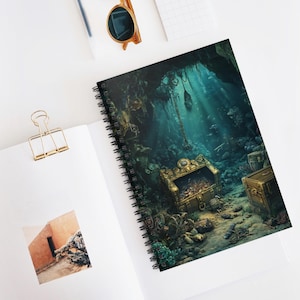 Cuaderno de espiral de búsqueda del tesoro submarino: línea rayada, diario de aventuras oceánicas, diario pirata, planificador de exploración marina, idea de regalo náutico