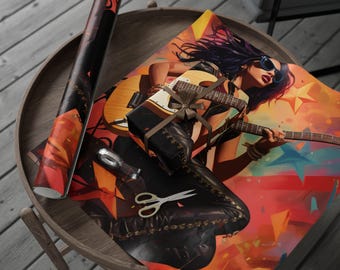 Rockstar Status Wrapping Paper | Music-Themed Gift Wrap for Parties, Holidays, Birthdays, Creative Arts Gifts, Festive Celebrations