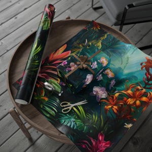 Rainforest Blooms Wrapping Paper, Vibrant Gift Wrap for Birthdays, Holidays, Weddings, Nature Lovers, Bohemian Style Decor Gift Wrap