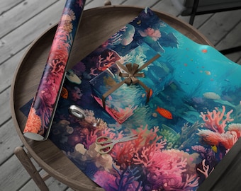 Coral Reef Wrapping Paper, Ocean-Themed Gift Wrap, Marine Life Birthday Wrapping, Eco-Friendly Paper Roll, Summer Party Decor Gift Wrap