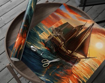 Papier cadeau Sailing Life | Papier cadeau marin, Thème océan, Décoration de voile, Fêtes de fin d'année et anniversaires, Papier cadeau respectueux de l'environnement