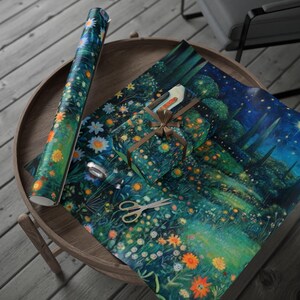 Papier do pakowania Starlit Garden, Opakowanie prezentów na każdą okazję, Projektowanie kwiatowe, Ekologiczne opakowania, Unikalny papier na prezenty