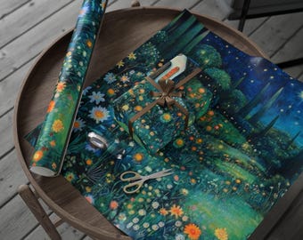 Starlit Garden Wrapping Paper, Gift Wrap for All Occasions, Floral Design, Eco-Friendly Packaging, Unique Paper for Presents