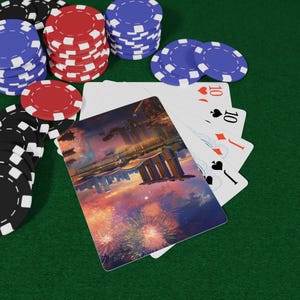 Cartas de póker Singapore Celebrations: baraja única para noches de juego, regalos, coleccionistas, juegos de cartas y aficionados al casino.