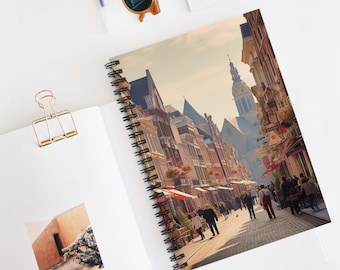 Belgia Spiral Notebook | Dziennik podróży, codzienny planer, prezent dla pisarzy, notatnik artystyczny, dziennik vintage design, zabawny szkicownik