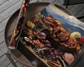 Österreichisches Essen, Geschenkpapier für Geschenke, Geschenkverpackung zum Thema Gourmet, umweltfreundliche Verpackung, einzigartige Geburtstagsverpackung, handgefertigte Kunst