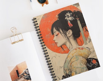 Japanese Art Spiral Notebook - Ruled Line, Cultural Journal, Artistic Diary, Japan Travel Planner, Traditional Design Inspiration