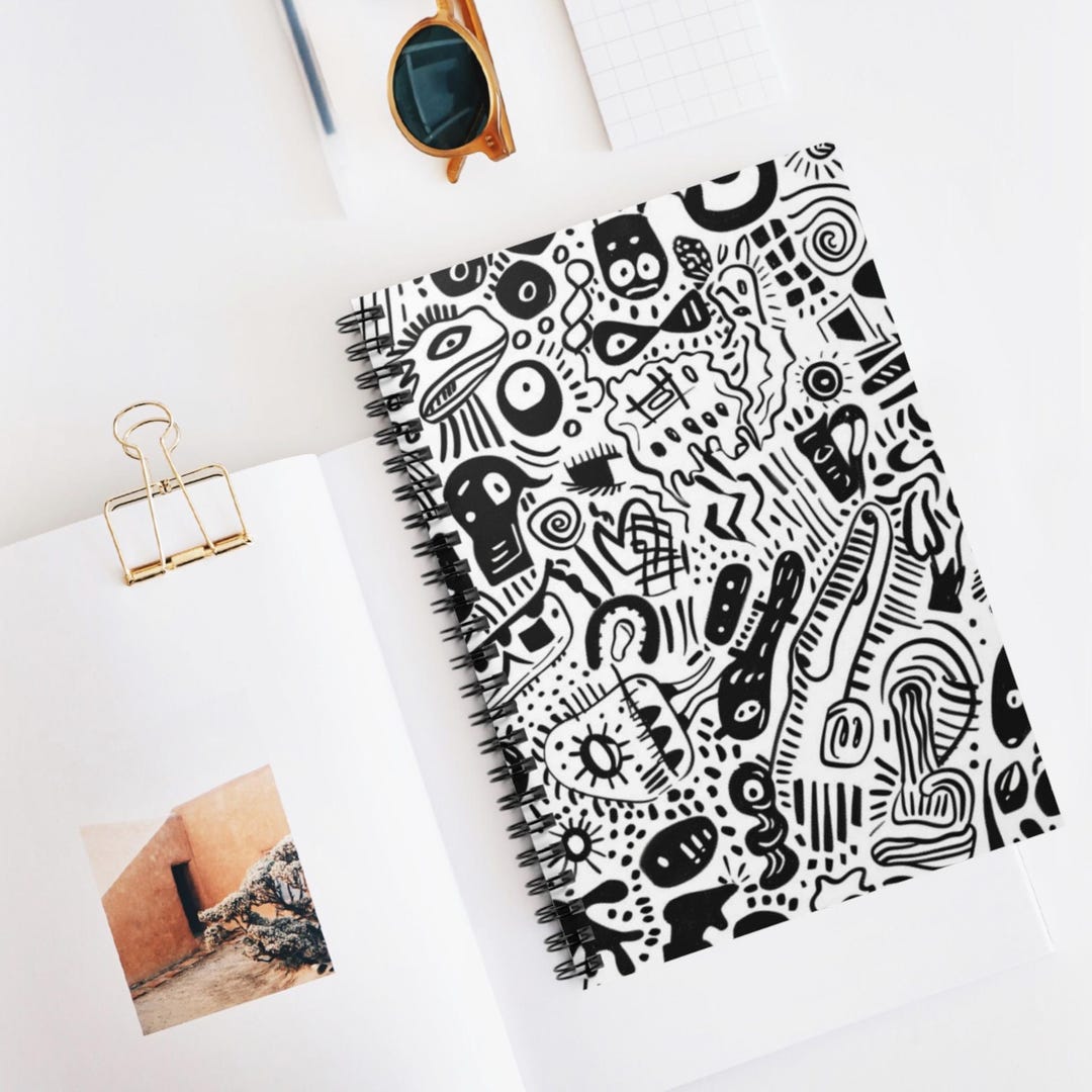 Doodle Patterns Spiral Notebook - Ruled Line | Abstract Black & White ...