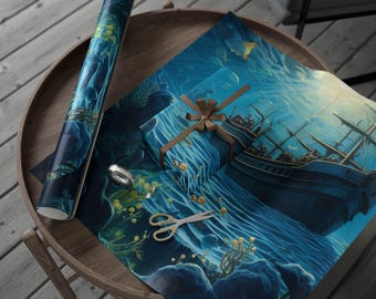 Papier cadeau Ocean Odyssey, Emballage cadeau sur le thème de l'océan, Décoration de fête nautique, Anniversaire, Noël, Idées cadeaux uniques, Papier cadeau pour les fêtes