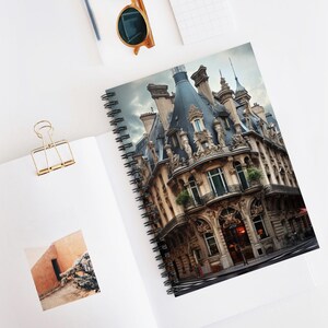 French Architecture Spiral Notebook - Ruled Lines, Elegant Journal for Writers, Gift for Students, Cute Stationery, Travel Notebook, Decor