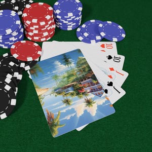 Naipes Florida Keys Paradise: Baraja de isla tropical, vibrante arte oceánico y relajantes diseños playeros, juego de cartas coleccionable único