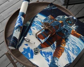 Living in Space Wrapping Paper - Outer Space Gift Wrap, Astronaut Kids Theme, Sci-Fi Party Paper, Galactic Adventure Design, Cosmic Decor
