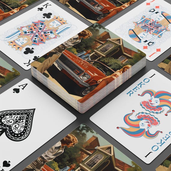 1970s Poker Playing Cards Set, Vintage Card Game, Gamers Gift