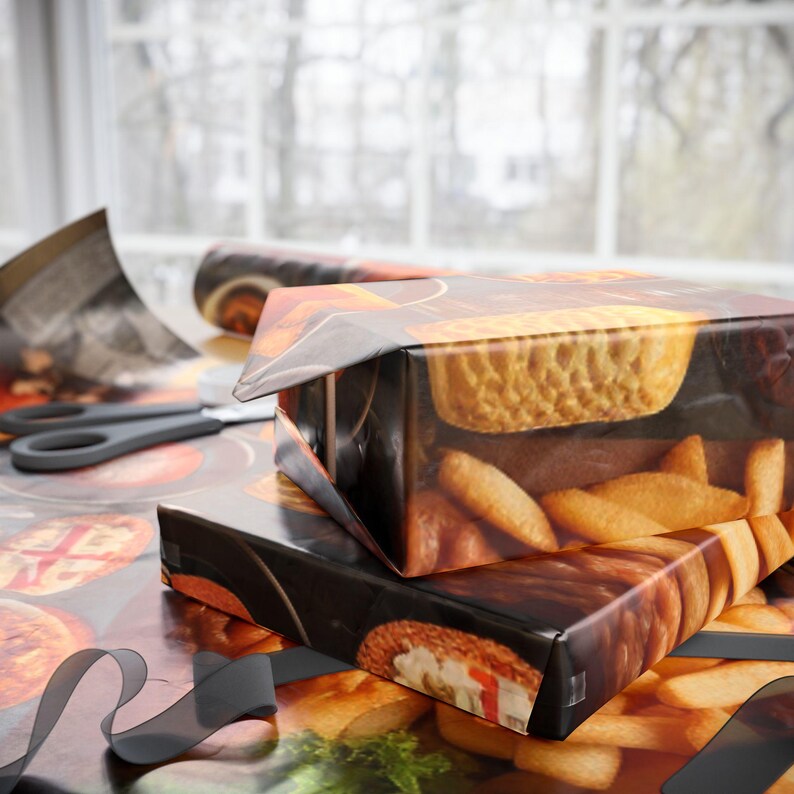 Großbritannien Essen Geschenkpapier, festliche Geschenkverpackung, einzigartiges Papier zum Thema Essen, Urlaub Verpackung Zubehör, Partydekoration, britische Kultur Bild 2