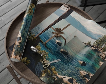 Lake Tahoe Geschenkpapier, Natur Geschenkverpackung, Wald Dekor, Urlaubsverpackung, umweltfreundliche Geschenkverpackung, Geschenke mit Seeblick, Geschenkverpackung
