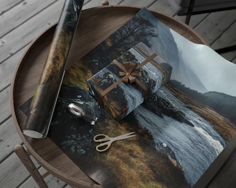 Schottisches Hochland Geschenkpapier - Rustikale Geschenkverpackung, Tartan Landschaft Kunst, Highland Landschaft, Reise Geschenkidee, Natur Dekor